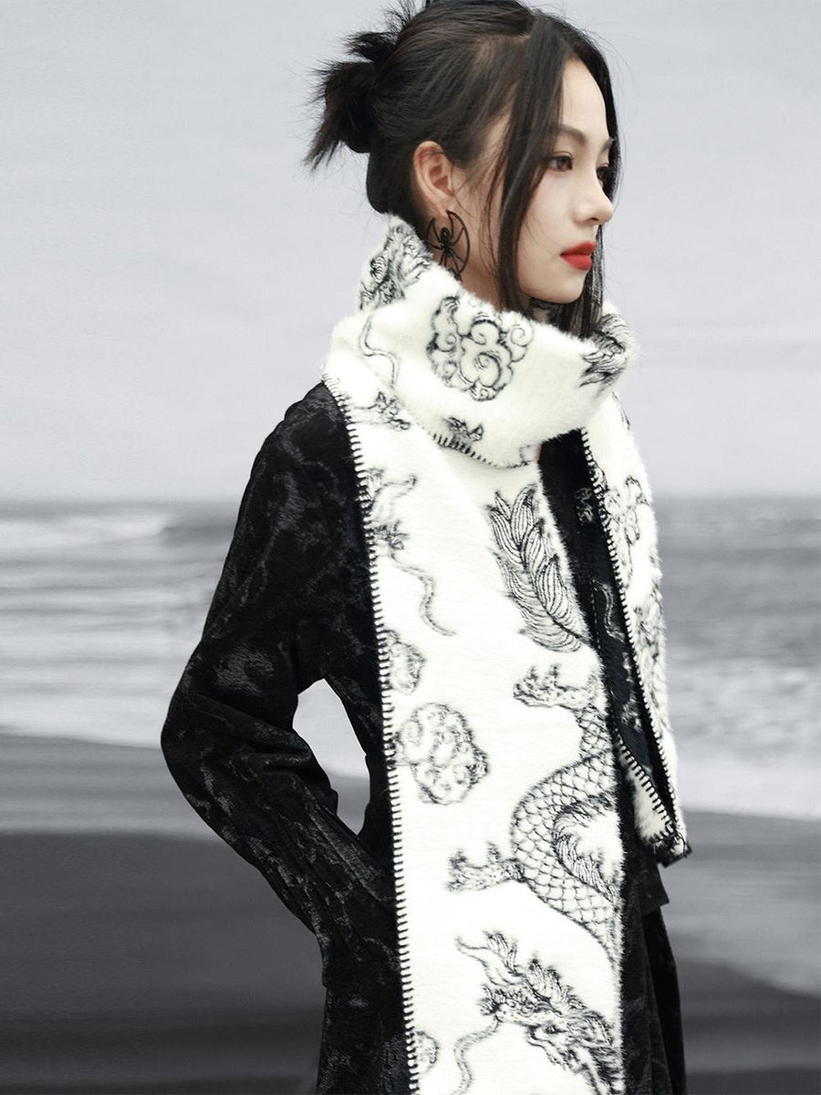 Dragonne - Double Side Jacquard Mink Scarf – Clon's Dragonne - Double Side Jacquard Mink Scarf – Clon's