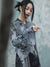 竹と雲 - Traditional Bamboo Pattern Velvet Knitted Top in Grey Tone