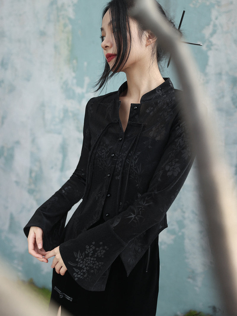 暗い花 - Traditional Floral Jacquard Knitted Top – Clon's