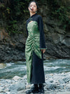 Bambou d'hiver - Embroidered Satin Cheongsam Dress