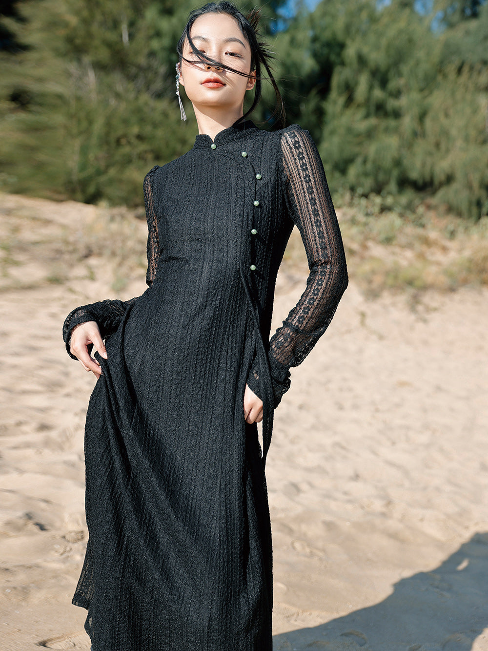 Hidden Jade Lace Knitted Contemporary Cheongsam Dress Clon's